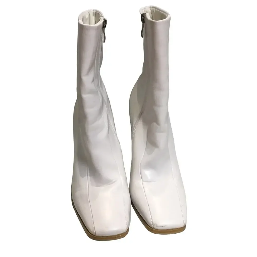 Square Toe Faux Leather Heeled Boots